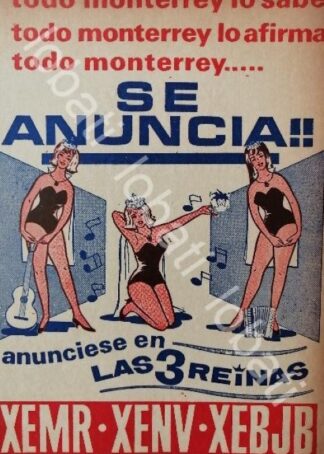 CARTEL ANTIGUO ORIGINAL DE RADIO DIFUSORA XEMR - XENV - XEBJB MONTERREY 1960s /36