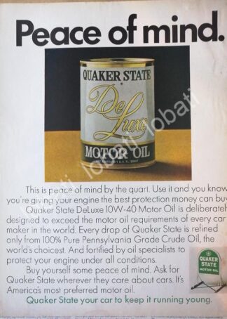 CARTEL ANTIGUO ORIGINAL DE ACEITES LUBRICANTES QUAKER STATE DE LUXE 1971 /43