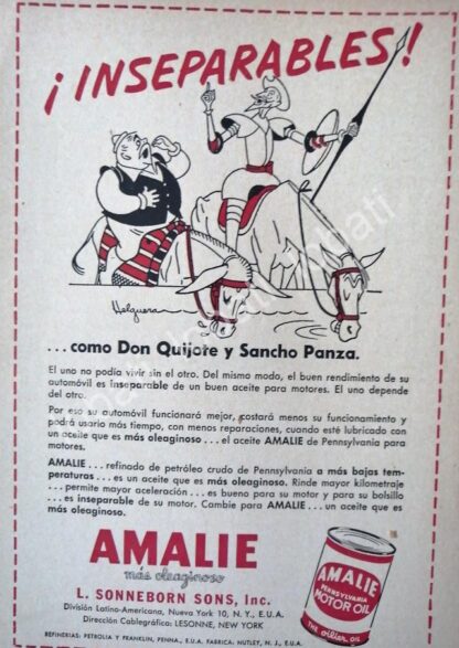 CARTEL ANTIGUO ORIGINAL DE SET DE 4 AFICHES, DIBUJOS DE JESUS HELGUERA , LUBRICANTES AMALIE 1952 - Image 2