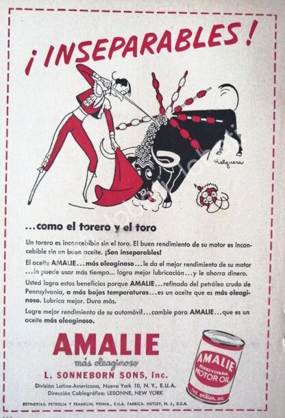 CARTEL ANTIGUO ORIGINAL DE SET DE 4 AFICHES, DIBUJOS DE JESUS HELGUERA , LUBRICANTES AMALIE 1952 - Image 4