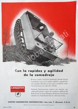 CARTEL ANTIGUO ORIGINAL DE BLINDADO MILITAR STUDEBAKER M29 1945 SUPER RARO /SGM
