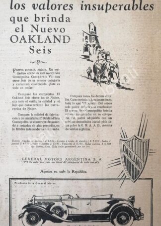 CARTEL ANTIGUO ORIGINAL DE AUTOS OAKLAND SIX 1930 /399 MUY RARO