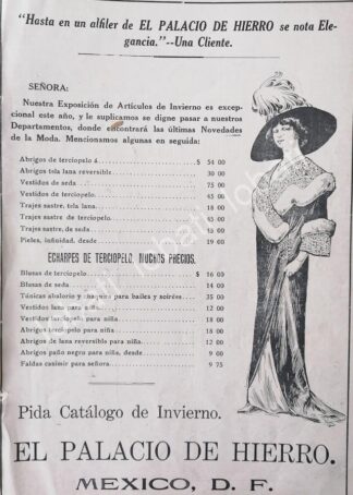 CARTEL ANTIGUO ORIGINAL DE TIENDAS EL PALACIO DE HIERRO 1909 /249