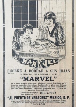 CARTEL ANTIGUO ORIGINAL DE ARO DE BORDADO A MANO MARVEL, 1920 /233 SUPER RARO 10+