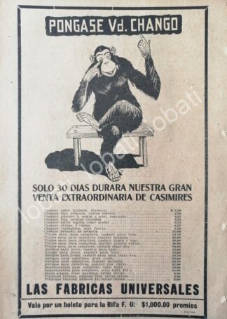 CARTEL ANTIGUO ORIGINAL DE TIENDAS LAS FABRICAS UNIVERSALES, 1920 /224