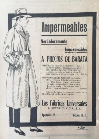 CARTEL ANTIGUO ORIGINAL DE TIENDAS LA FABRICAS UNIVERSALES, ABRIGOS 1920 /219