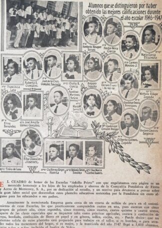 CARTEL ANTIGUO ORIGINAL DE ESCUELA ADOLFO PRIETO MONTERREY CUADRO DE HONOR 1947