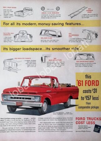 CARTEL ANTIGUO ORIGINAL DE AUTOS PICKUP FORD STYLESIDE 1961 /486