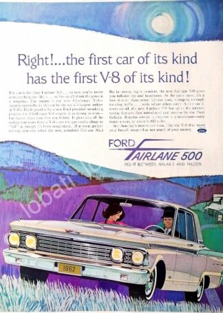 CARTEL ANTIGUO ORIGINAL DE AUTOS FORD FAIRLANE 500 V-8 1962 /475 RARO
