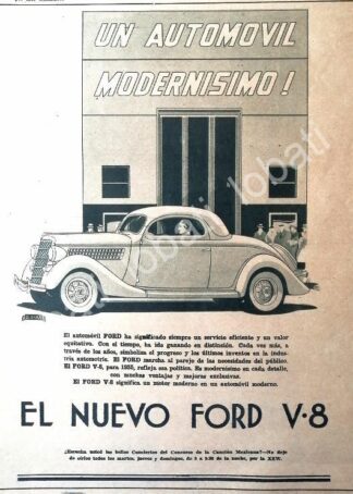 CARTEL ANTIGUO ORIGINAL DE PUBLICIDAD VINTAGE AUTOS FORD V8 1935 /554