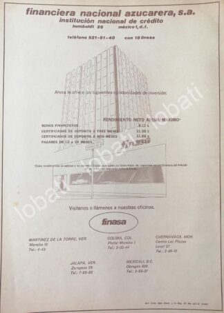 CARTEL ANTIGUO ORIGINAL DE FINANCIERA NACIONAL AZUCARERA (FINASA) 1974 /169. BANCOS