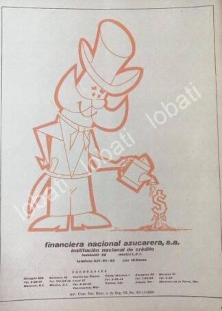 CARTEL ANTIGUO ORIGINAL DE BANCO FINANCIERA NACIONAL AZUCARERA 1972 /164 / RARO