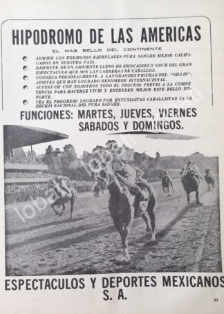 CARTEL ANTIGUO ORIGINAL DE HIPODROMO DE LAS AMERICAS 1970s /451