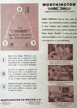 CARTEL ANTIGUO ORIGINAL DE EMPRESA WORTHINGTON DE MEXICO 1956 /400 MUY RARO