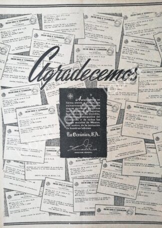 CARTEL ANTIGUO ORIGINAL DE ASEGURADORAS. INICIA OPERACIONES SEGUROS LA OCEANICA S.A 1945 /183