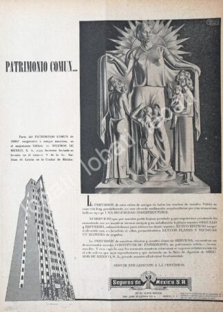 CARTEL ANTIGUO ORIGINAL DE ASEGURADORAS. SEGUROS DE MEXICO S.A 1946 /181 RARO