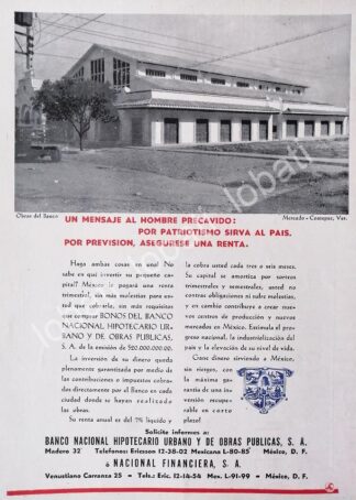 CARTEL ANTIGUO ORIGINAL DE BANCO NACIONAL HIPOTECARIO INAUGURA MERCADO MUNICIPAL, COATEPEC VERACRUZ. 1946 /179