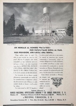 CARTEL ANTIGUO ORIGINAL DE BANCO NACIONAL HIPOTECARIO. Y NUEVA PLANTA TRATADORA DE AGUAS SAN LUIS POTOSI. 1946 /178