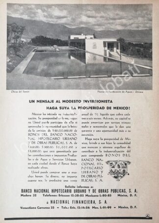 CARTEL ANTIGUO ORIGINAL DE BANCO NACIONAL HIPOTECARIO. Y NUEVA PLANTA TRATADORA DE AGUAS OAXACA 1946 /177