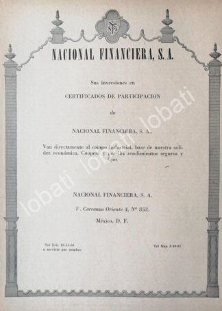 CARTEL ANTIGUO ORIGINAL DE BANCO NACIONAL FINANCIERA 1946 /176