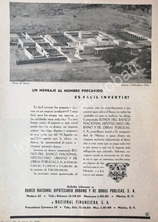 CARTEL ANTIGUO ORIGINAL DE BANCO NACIONAL HIPOTECARIO Y EL NUEVO RASTRO DE CHIHUAHUA 1946 /172