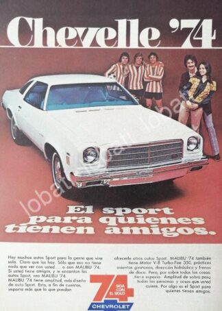 CARTEL ANTIGUO ORIGINAL DE MINI CARTEL AUTOS CHEVROLET CHEVELLE 1974/559