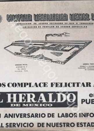 CARTEL ANTIGUO ORIGINAL DE COMPAÑIA METALURGICA MEXICO S.A 1969 FELICITA AL HERALDO /595