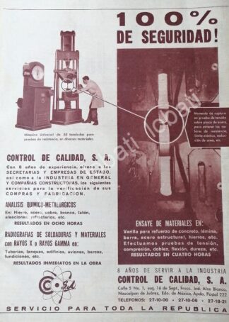 CARTEL ANTIGUO ORIGINAL DE EMPRESA CONTROL DE CALIDAD S.A 1965 /520 MUY RARO