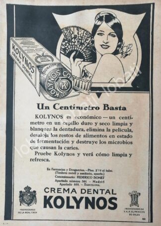 CARTEL ANTIGUO ORIGINAL DE CREMA DENTAL KOLYNOS 1930s /No56