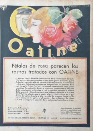 CARTEL ANTIGUO ORIGINAL DE CARTEL ART NOUVEAU CREMA OATINE PARA DAMA 1930s /No53
