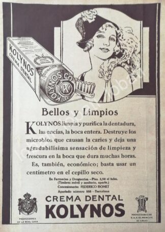 CARTEL ANTIGUO ORIGINAL DE CREMA DENTAL KOLYNOS 1930s /No52