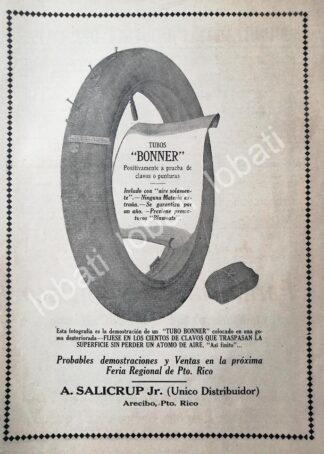 CARTEL ANTIGUO ORIGINAL DE CAMARAS PARA LLANTAS BONNER 1917 /118 SUPER RARO 10+++