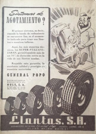 CARTEL ANTIGUO ORIGINAL DE DE LLANTAS GENERAL POPO 1951 /115