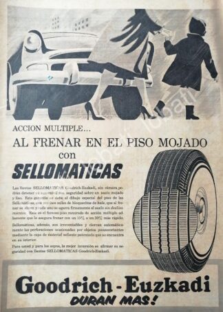 CARTEL ANTIGUO ORIGINAL DE DE LLANTAS GOODRICH EUZKADI 1950s /111