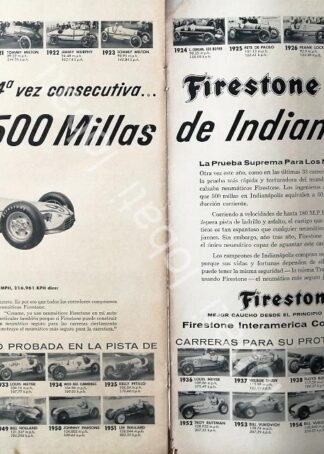 CARTEL ANTIGUO ORIGINAL DE SAM HANKS & FIRESTONE. GANA LAS 500 MILLAS DE INDIANAPOLIS 1957 /N96