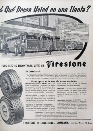 CARTEL ANTIGUO ORIGINAL DE DE LLANTAS FIRESTONE 1950s /109