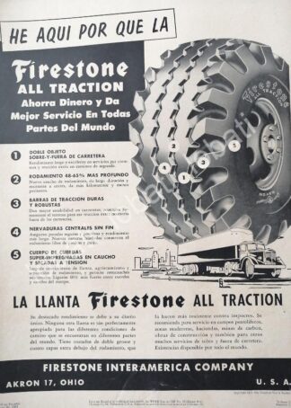 CARTEL ANTIGUO ORIGINAL DE LLANTAS FIRESTONE ALL TRACTION 1953 /N99