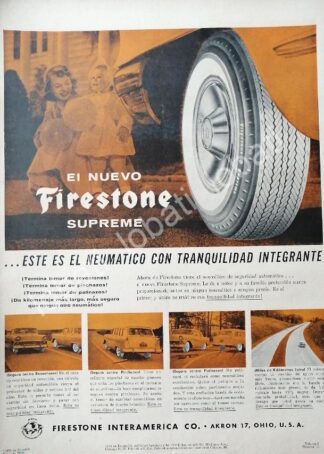 CARTEL ANTIGUO ORIGINAL DE LLANTAS FIRESTONE DE LUXE SUPREME 1956 /N98 RARO