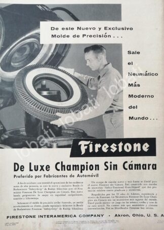 CARTEL ANTIGUO ORIGINAL DE LLANTAS FIRESTONE DE LUXE CHAMPION 1956 /N97 RARO