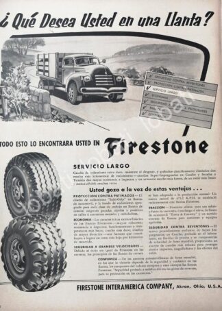 CARTEL ANTIGUO ORIGINAL DE LLANTAS FIRESTONE 1950s /N96