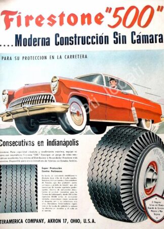 CARTEL ANTIGUO ORIGINAL DE LLANTAS FIRESTONE 500 SIN CAMARA 1960s /N94 / RARO