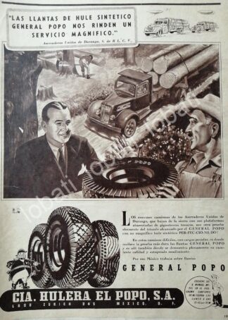 CARTEL ANTIGUO ORIGINAL DE COMPAÑIA HULERA EL POPO S.A LLANTAS POPO 1950s /N91