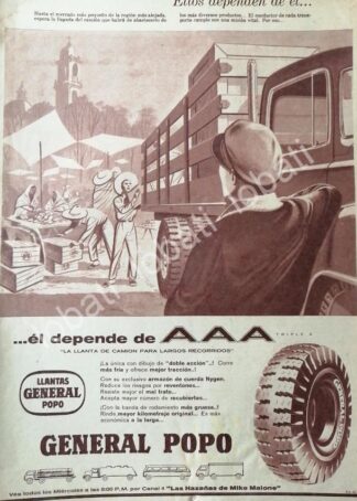 CARTEL ANTIGUO ORIGINAL DE DE LLANTAS GENERAL POPO 1959 /N86