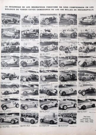 CARTEL ANTIGUO ORIGINAL DE LLANTAS FIRESTONE Y GANADORES DE LAS 500 MILLAS 1960 /N85