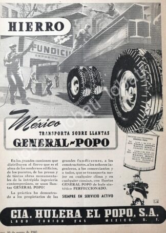 CARTEL ANTIGUO ORIGINAL DE LLANTAS. COMPAÑIA HULERA EL POPO 1945 /N78