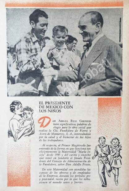 CARTEL ANTIGUO ORIGINAL DE EL PRESIDENTE RUIZ CORTINES EN LA FUNDIDORA MONTERREY 1955 - Image 4