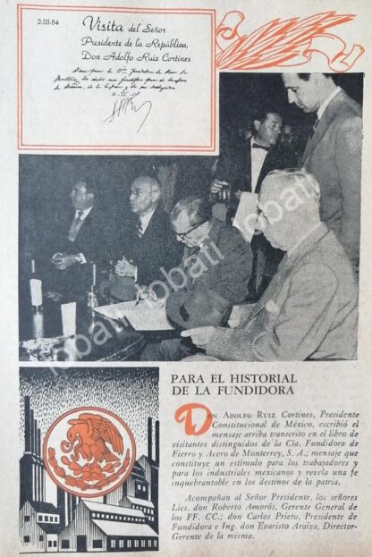 CARTEL ANTIGUO ORIGINAL DE EL PRESIDENTE RUIZ CORTINES EN LA FUNDIDORA MONTERREY 1955 - Image 3