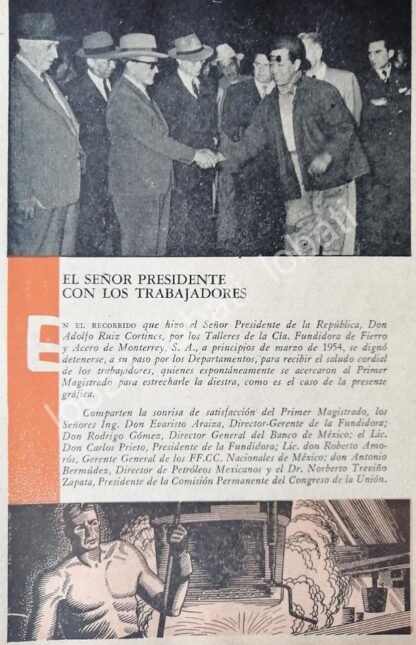 CARTEL ANTIGUO ORIGINAL DE EL PRESIDENTE RUIZ CORTINES EN LA FUNDIDORA MONTERREY 1955 - Image 2