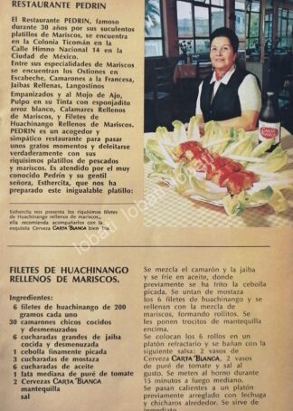 CARTEL ANTIGUO ORIGINAL DE CERVEZA CARTA BLANCA Y RESTAURANTE PEDRIN 1970s /168