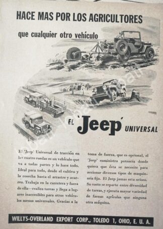 CARTEL ANTIGUO ORIGINAL DE MINI CARTEL AUTOS JEEP UNIVERSAL 1950s / 720